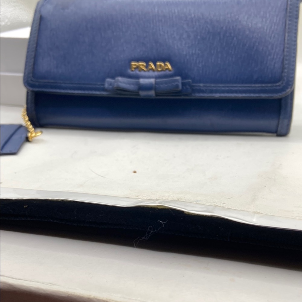Prada Blue Saffiano Leather Clutch